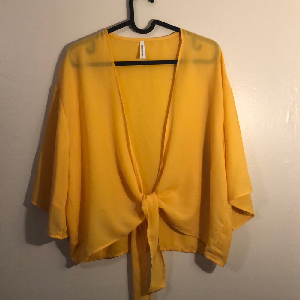 Yellow kimono tie top